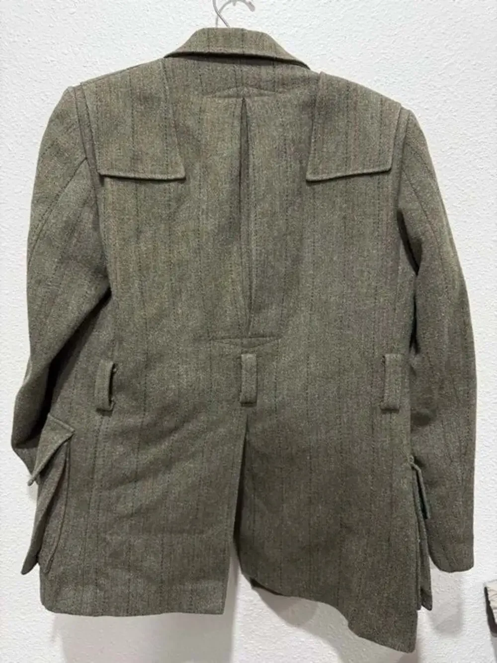 Dark Academia Wool Tweed Blazer Jacket in Olive Green